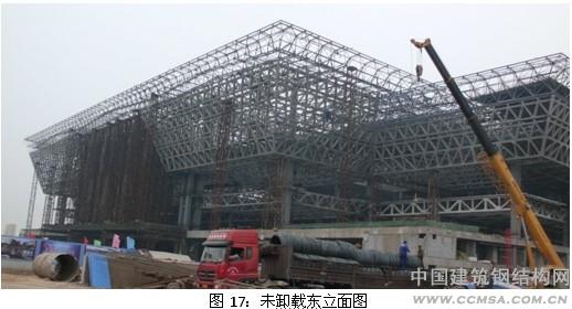 鄭州東站站房鋼結構施工 未卸載東立面圖 \